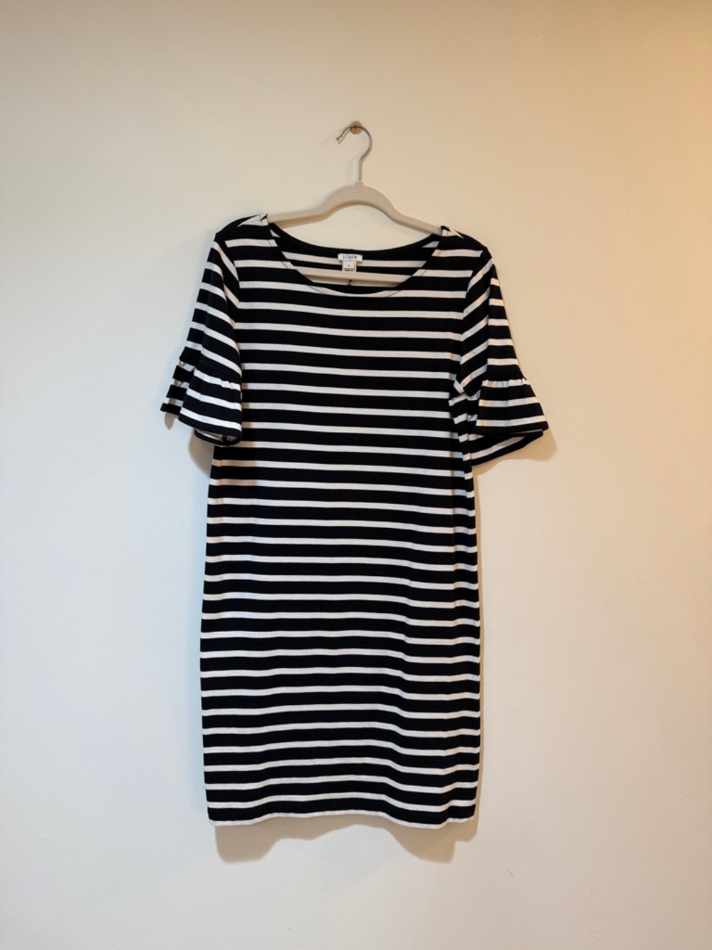 J. Crew Black & White Striped Ruffle-Sleeve Midi Dress